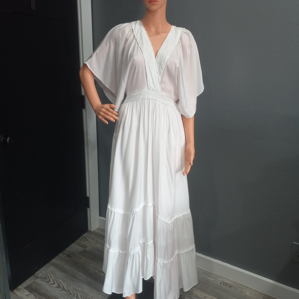 Sunny Sabrina Elegant White Maxi Dress with V-Neck and Flutter Sleeves